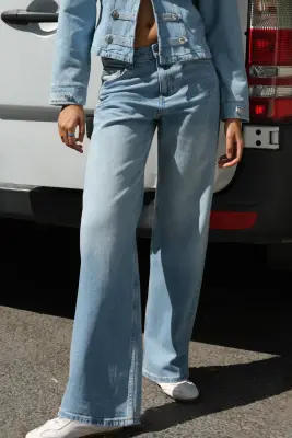Straight High Waist Jeans - Bleu denim clair — photo 1