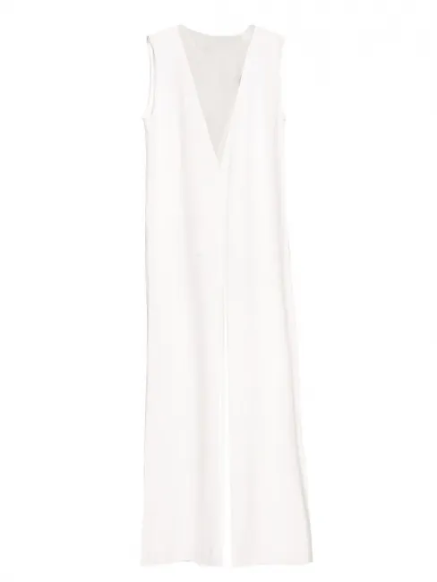 Combinaison pantalon en crêpe blanc ivoire décolleté V voile Prix boutique 590€ Taille 34/36