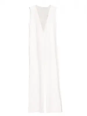 Combinaison pantalon en crêpe blanc ivoire décolleté V voile Prix boutique 590€ Taille 34/36 — photo 1