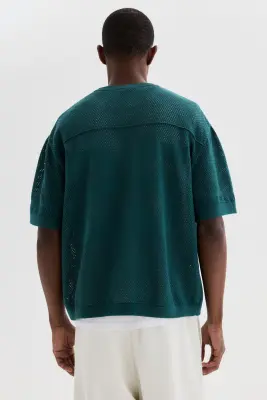 Relaxed Fit Boxy Mesh T-shirt - Bleu canard foncé — photo 2