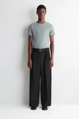T-SHIRT SLIM EN COTON À CÔTES LARGES - GRIS — photo 2