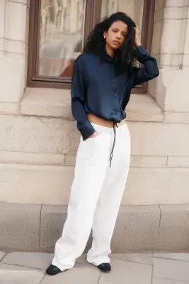 Chemise en satin - Bleu marine — photo 2