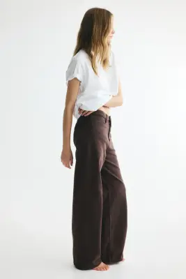 Wide High Waist Jeans - Marron foncé — photo 2