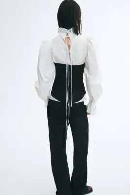 Embroidered corset top - Noir — photo 3
