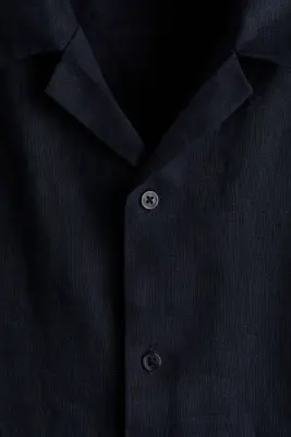 Chemise Relaxed Fit en lin avec col cubain - Bleu marine — photo 4