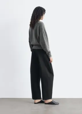 Pull à col en V côtelé en laine et en coton - Gris — photo 5