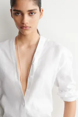 CHEMISE BOUTONNÉE EN LIN À COL EN V - BLANC — photo 3