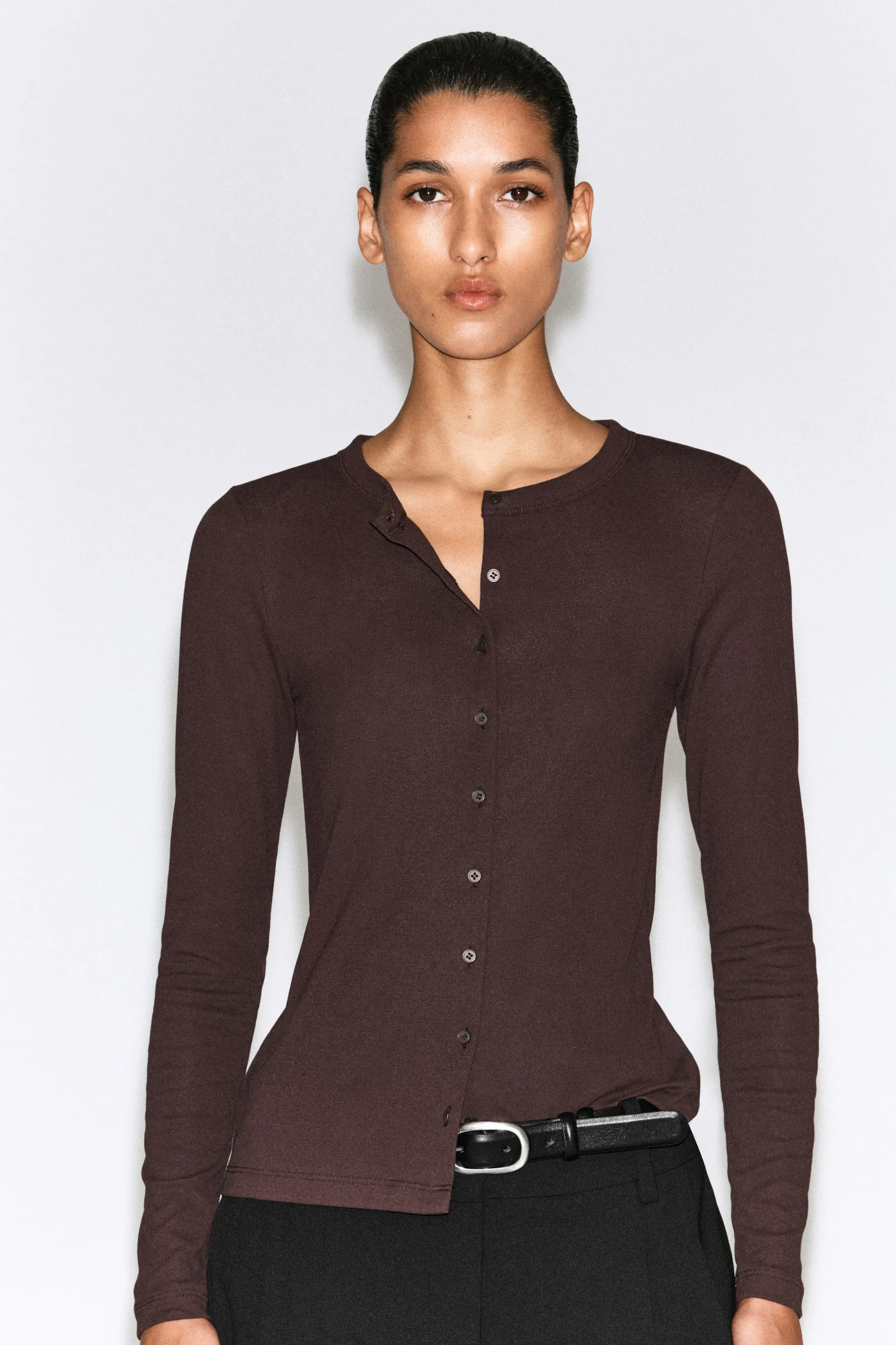 TOP CARDIGAN EN JERSEY - LIE-DE-VIN