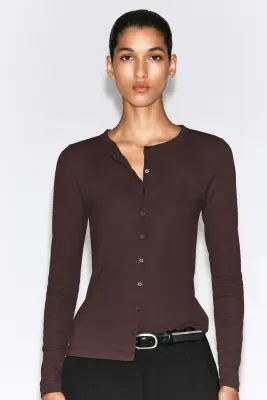 TOP CARDIGAN EN JERSEY - LIE-DE-VIN — photo 1