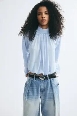 Blouse à effet drapé avec détail à nouer - Bleu clair — photo 1