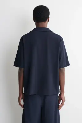 CHEMISE À MANCHES COURTES EN JERSEY MILANO - BLEU MARINE — photo 4
