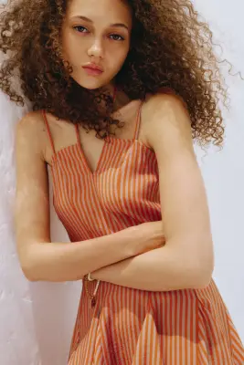 Robe à plis godets - Orange/rayé — photo 1
