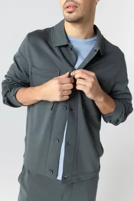 Veste Gris Foncé Col Veste Manches Longues en Lyocel, Tencel / Coton Organique — photo 4