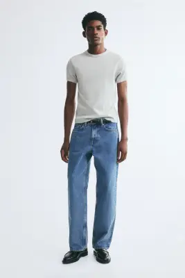 T-shirt côtelé Slim Fit - Gris clair chiné — photo 2