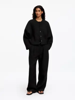 Pantalon en laine bouclée mélangée - Noir — photo 1