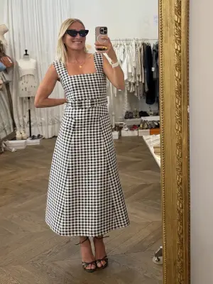 Robe PETRA longue vichy noire et blanche ceinturée Prix boutique 970€ Taille 36 — photo 3