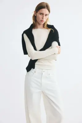 Top en coton Supima® avec encolure bateau - Crème — photo 2