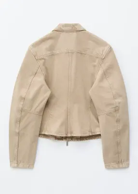 Veste zippée et ajustée en jean - Beige — photo 5
