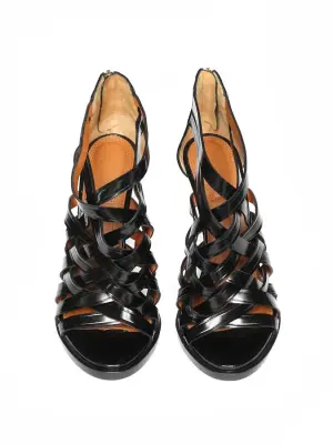 Sandales à talon et lanières tressées en cuir glacé noir Px boutique 850€ Taille 39 — photo 3