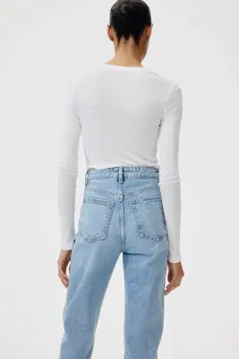 Mom Slim Fit High Waist Ankle Jeans - Bleu denim clair — photo 3