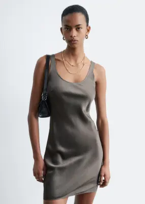 Robe nuisette courte en satin - Taupe foncé — photo 3