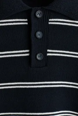 Polo Regular Fit en maille - Bleu marine/rayé — photo 5