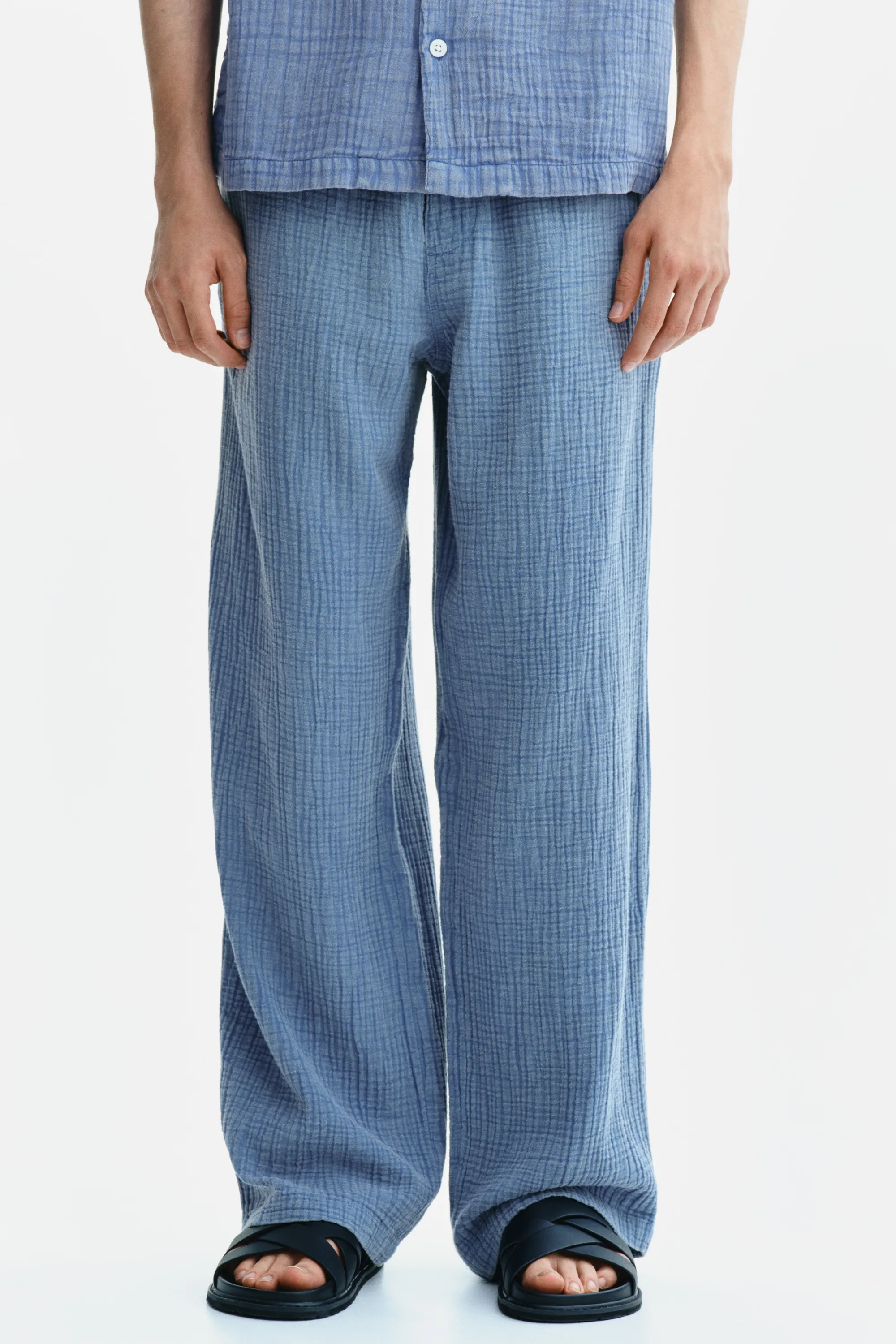 Pantalon Loose Fit en mousseline de coton - Bleu ancien clair