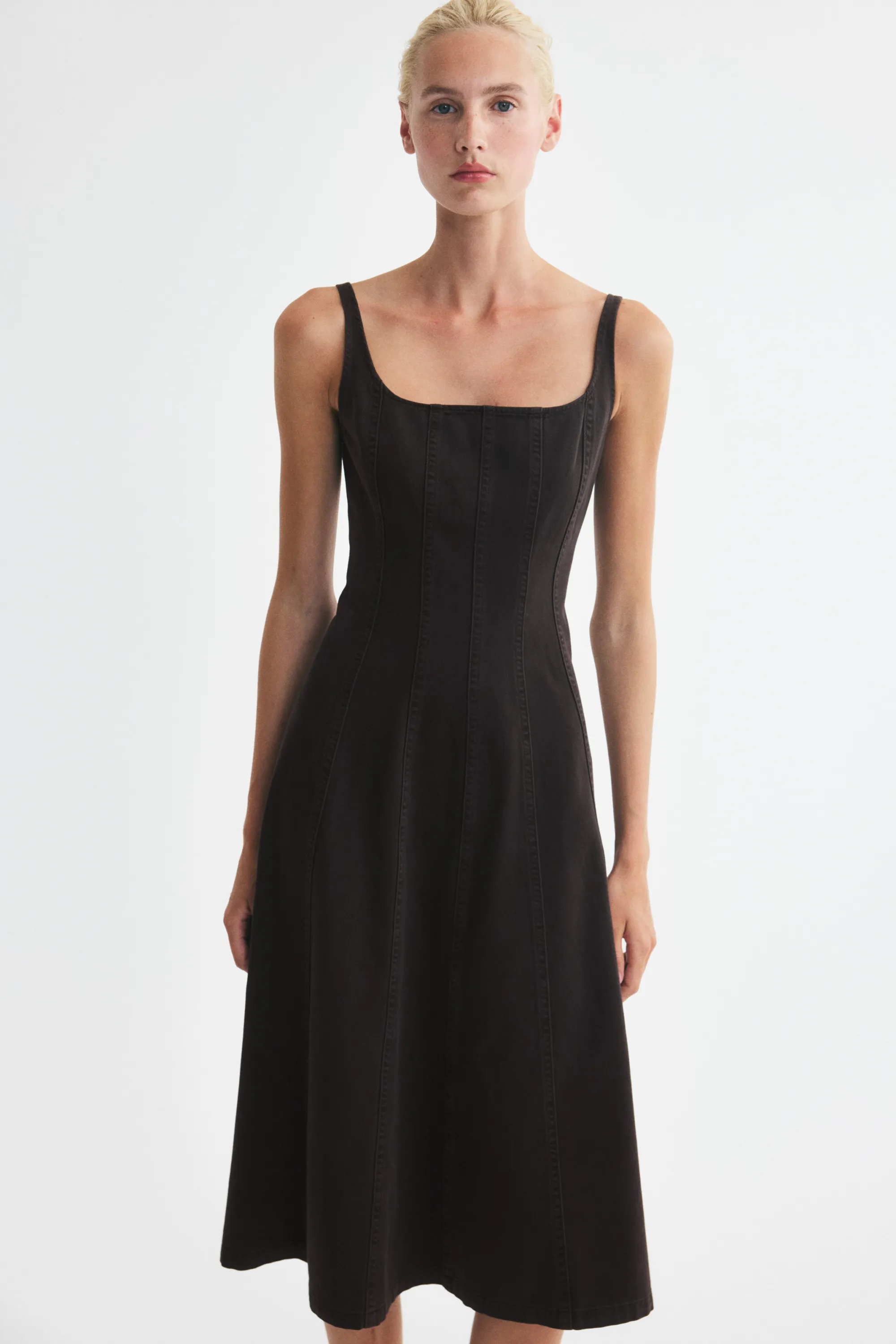 Robe midi en denim - Marron foncé