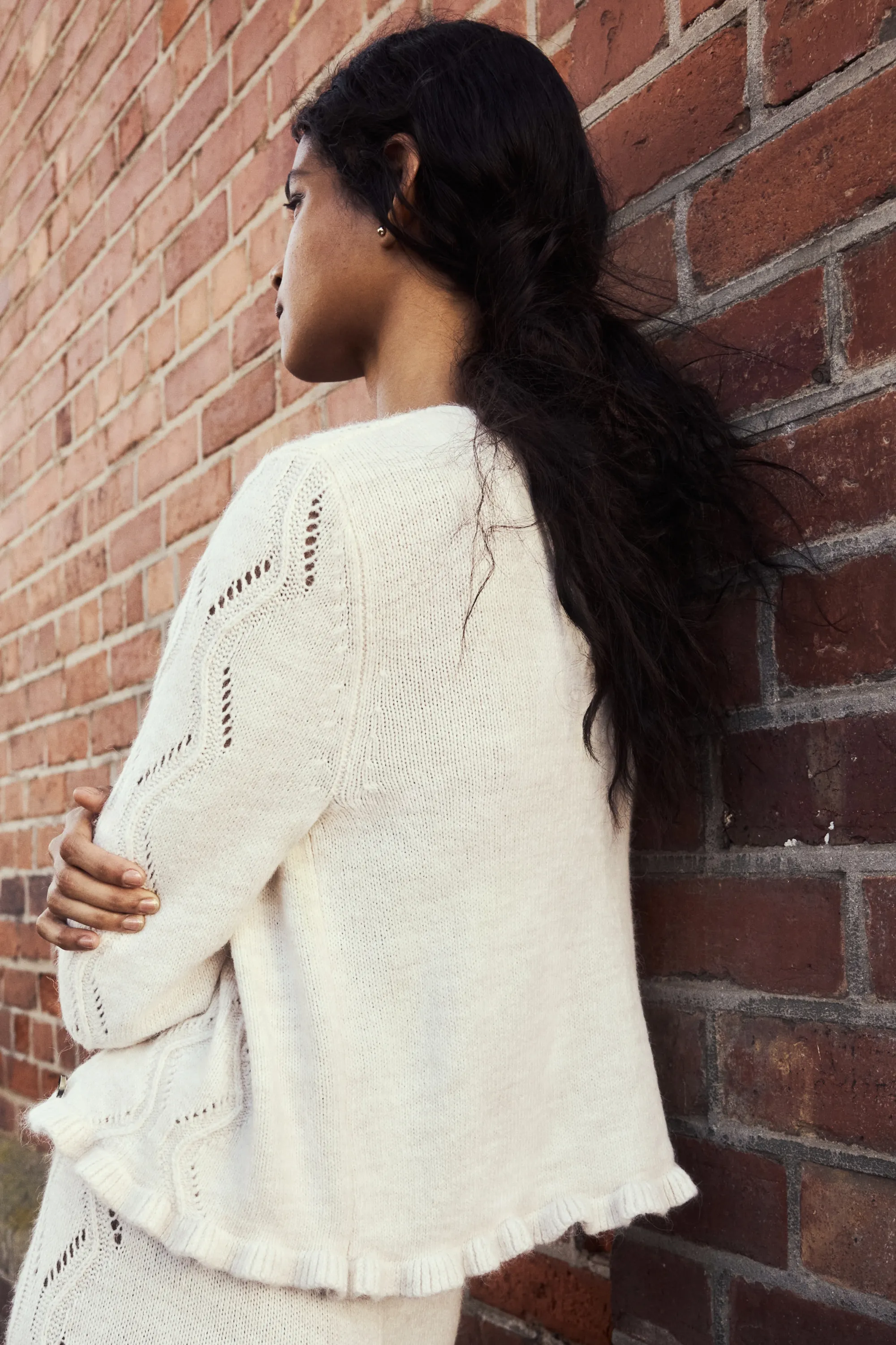Gilet en maille pointelle - Beige clair