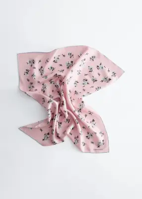 Foulard en soie florale - Rose clair/Motif fleuri bleu — photo 1