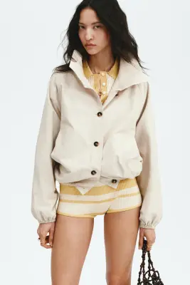 Veste oversize avec base à effet boule - Crème — photo 2