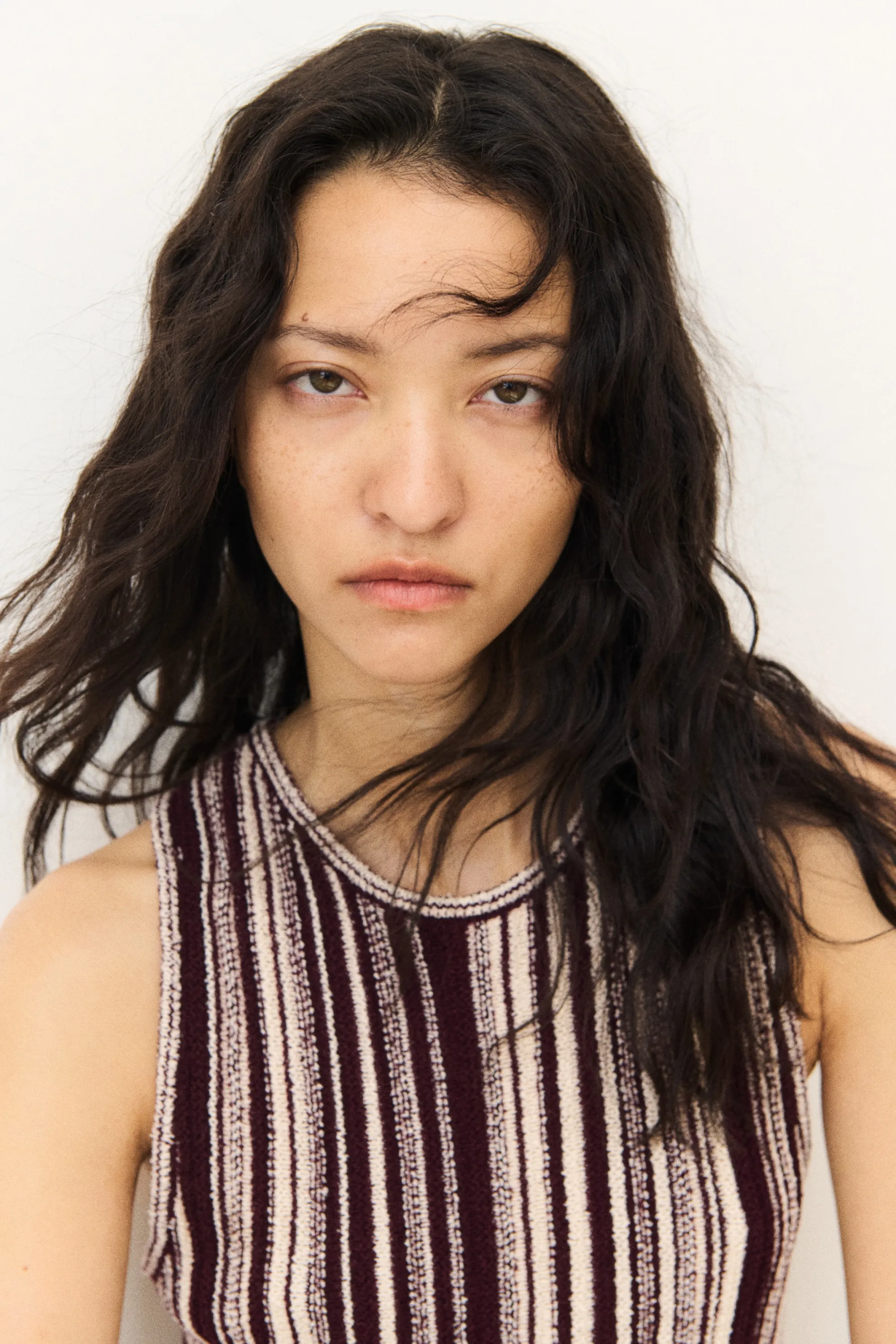 Robe en maille avec franges - Bordeaux/rayé