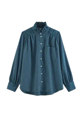 Chemise Léonor rayures vert et bleu — photo 4