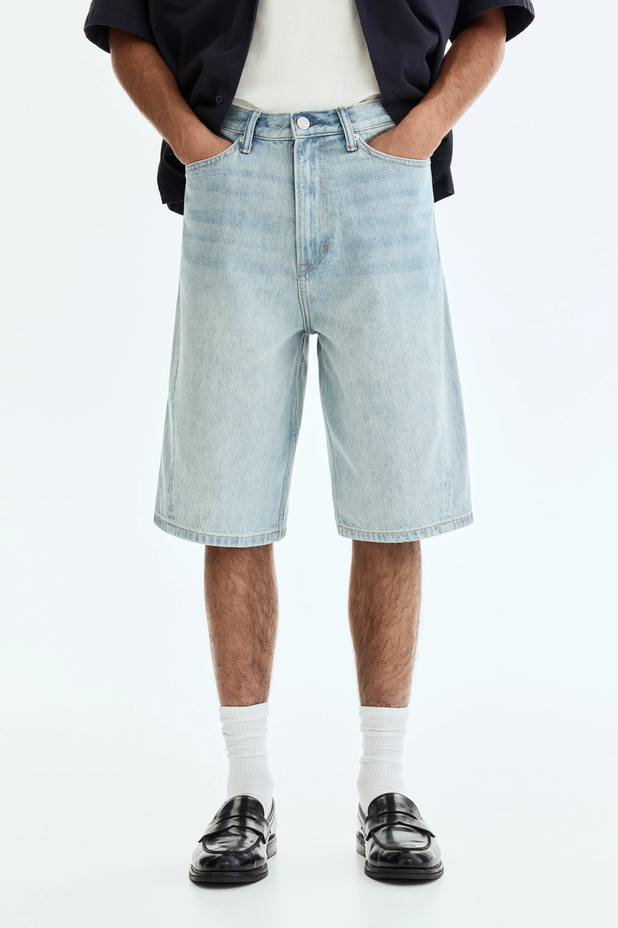Short Baggy en denim avec coutures tournantes - Bleu denim clair
