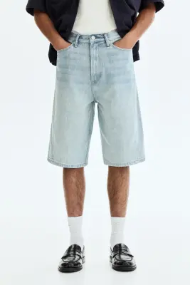Short Baggy en denim avec coutures tournantes - Bleu denim clair — photo 1