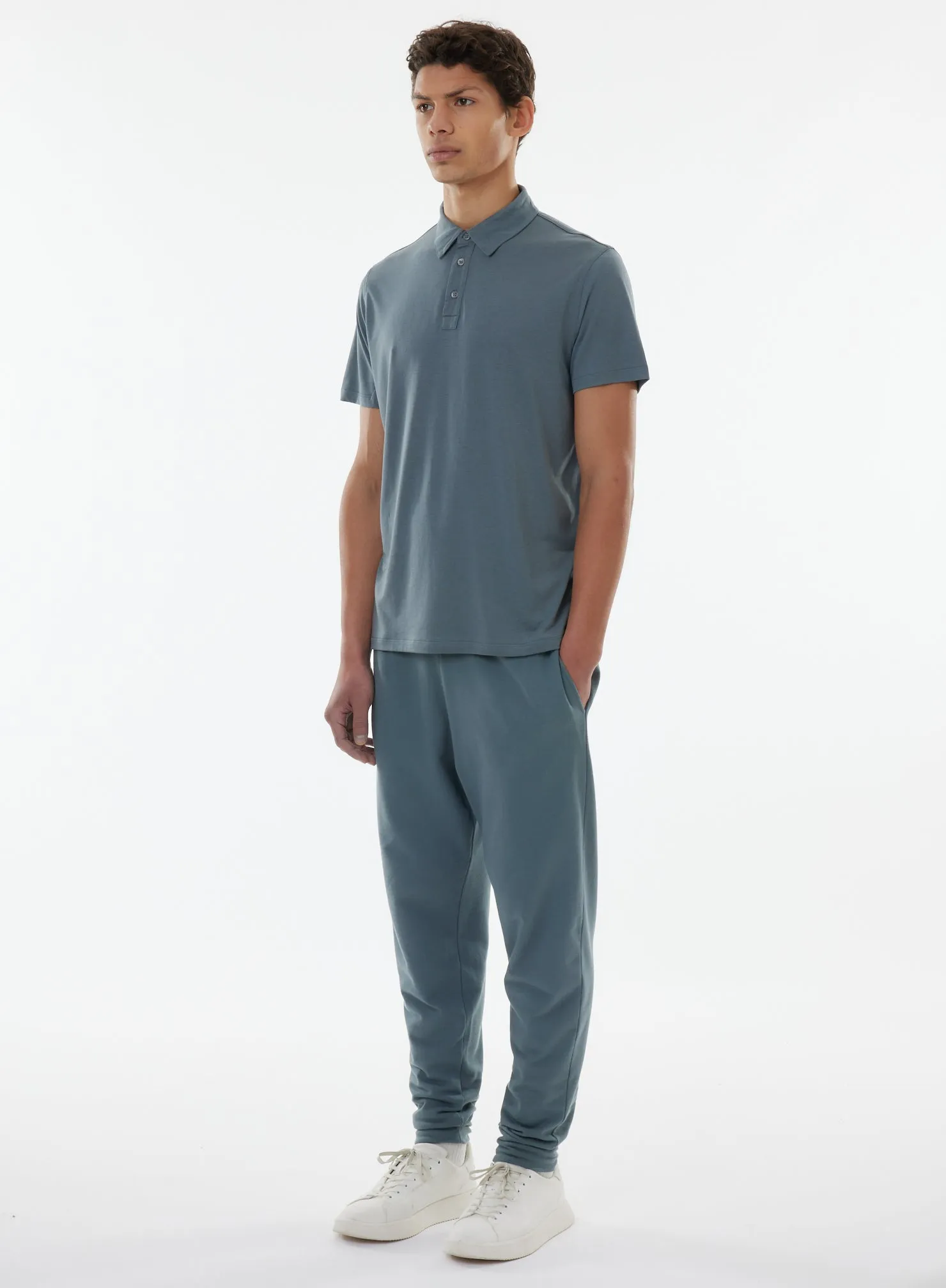 Polo Bleu Manches Courtes en Lyocell, Tencel et Coton