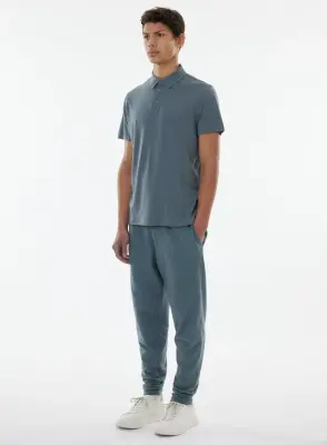 Polo Bleu Manches Courtes en Lyocell, Tencel et Coton