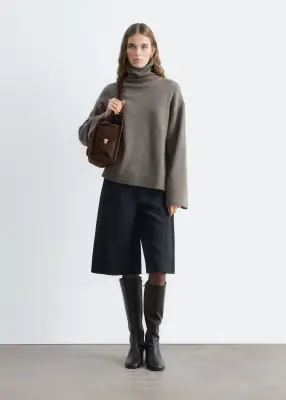Pull à col roulé en laine et coton - Taupe foncé — photo 2