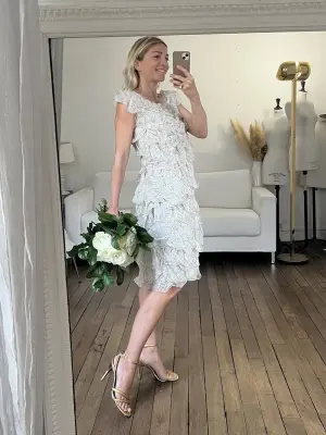 Robe de mariée à volants en organza de soie crème NEUVE Px boutique 2500€ Taille 36 — photo 4