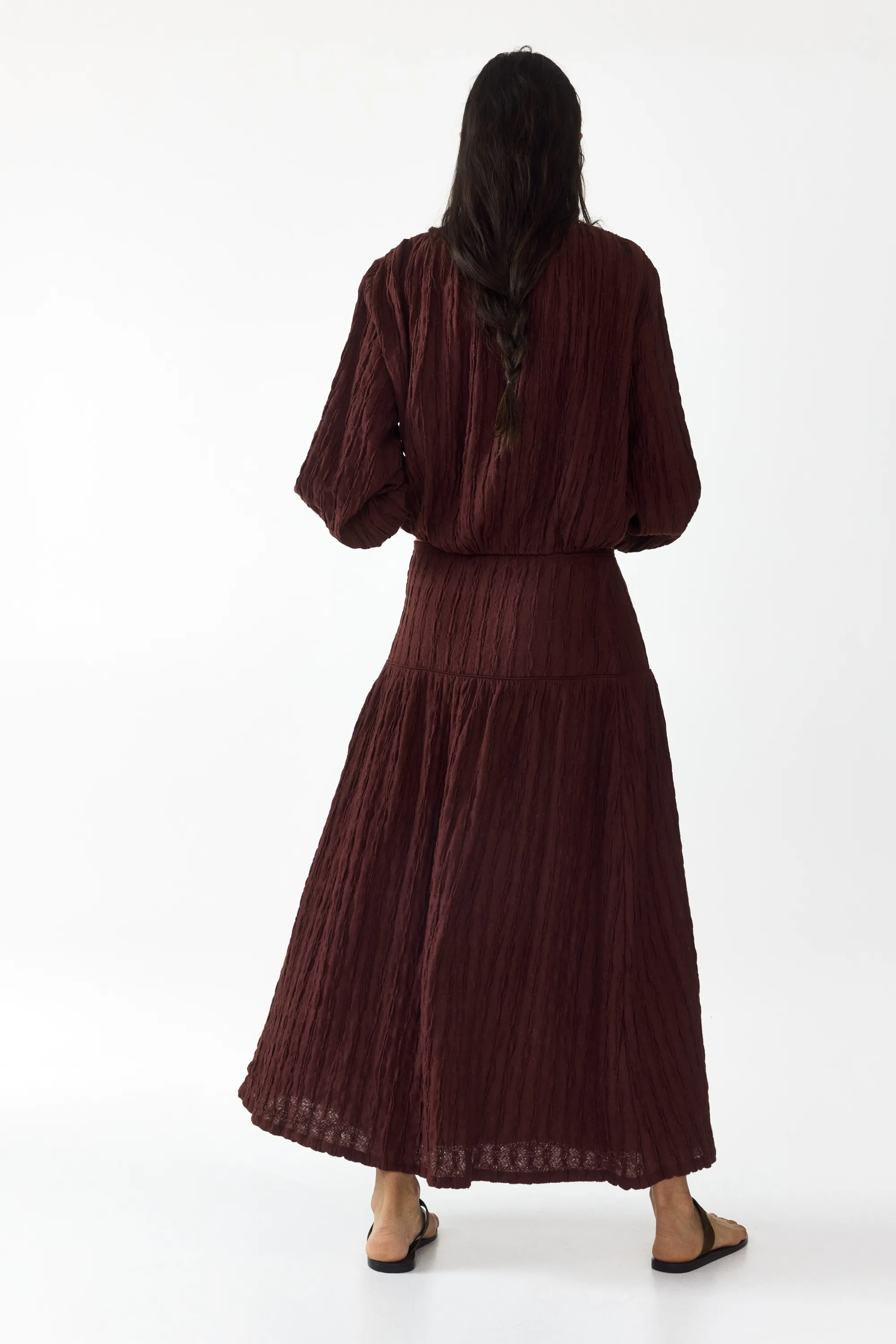 Jupe midi en jersey texturé - Marron foncé