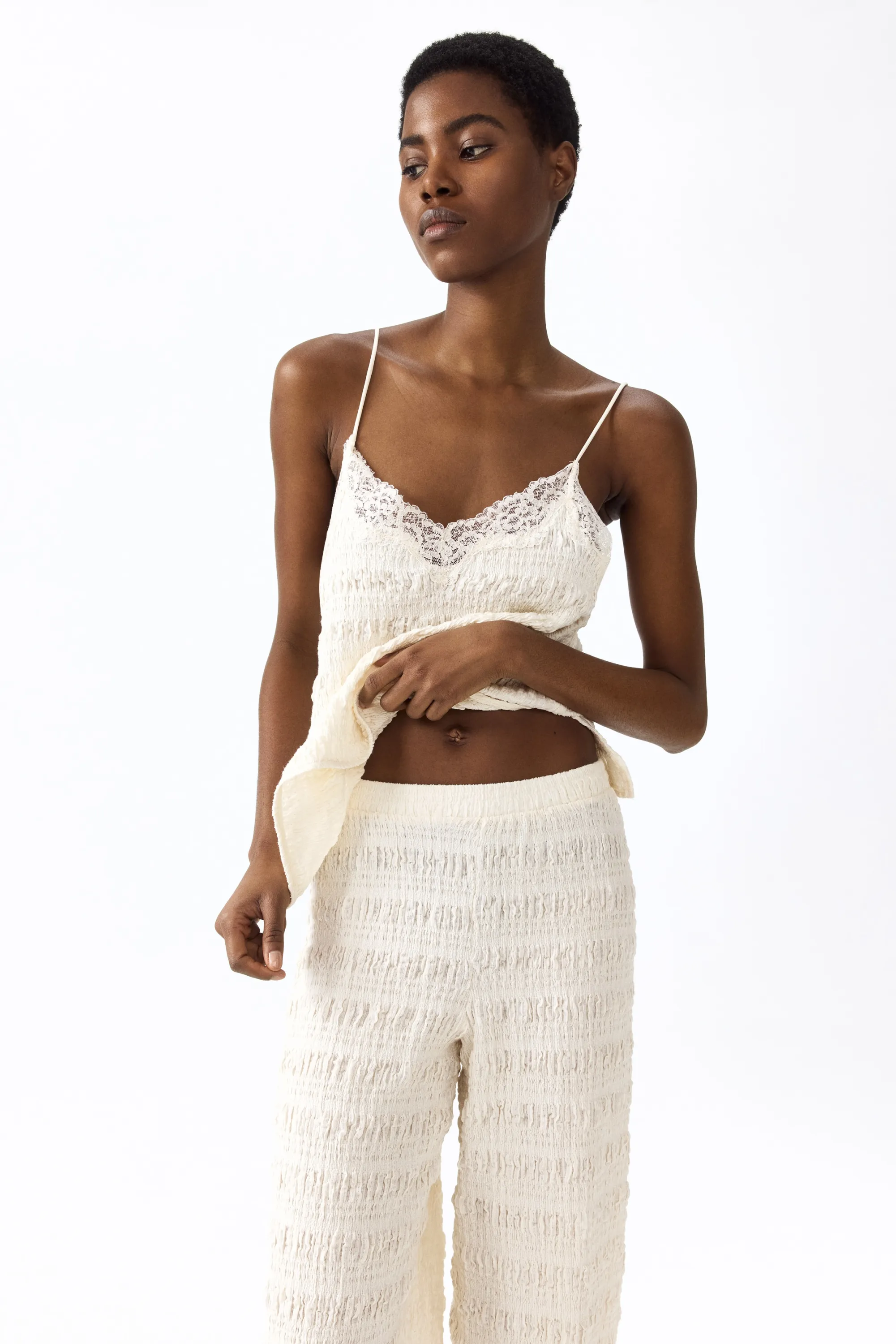 Pantalon ballon en jersey texturé - Ivoire