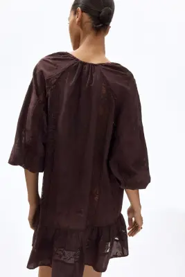 Robe tunique avec dentelle - Marron foncé — photo 2