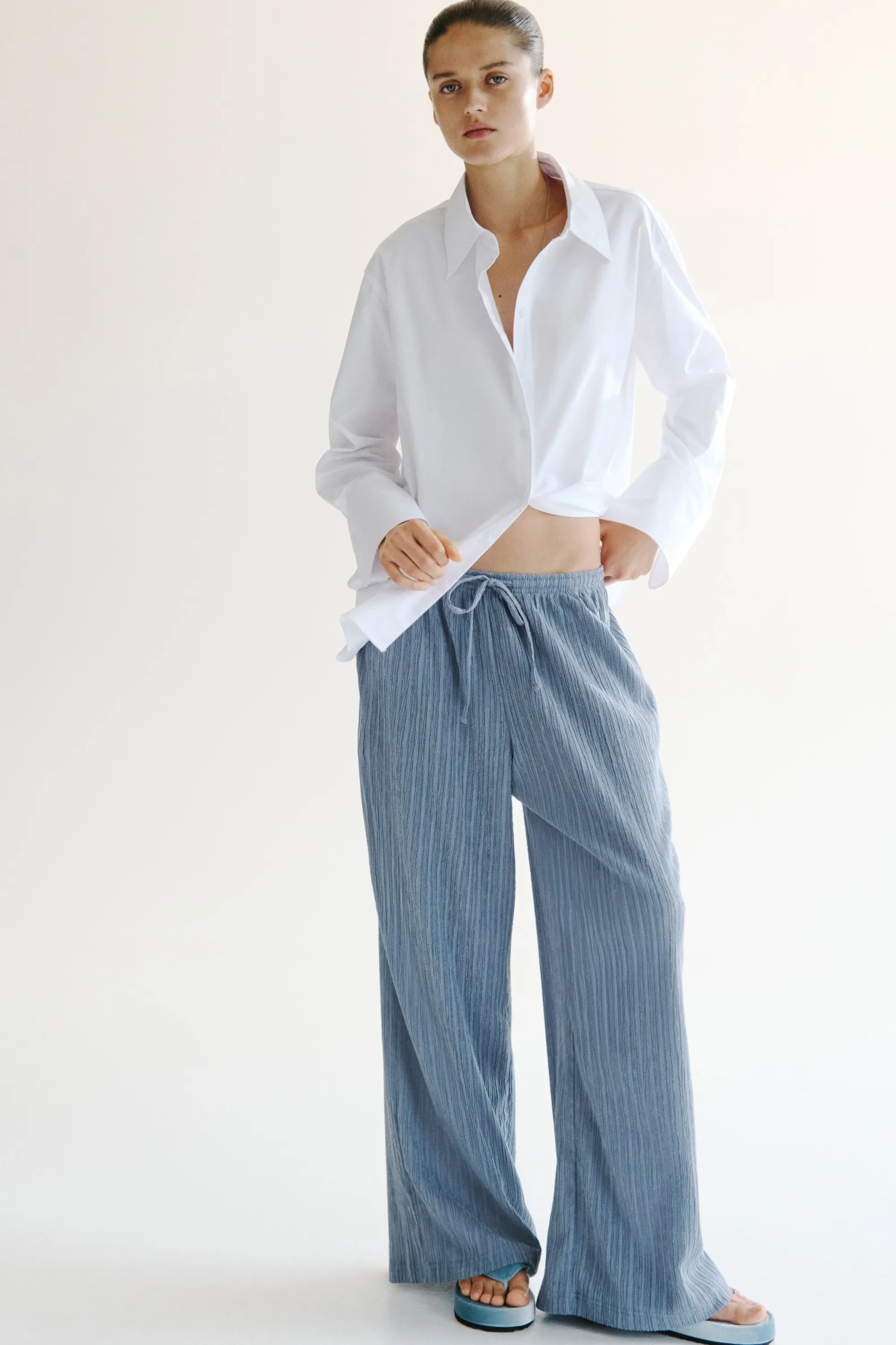 Pantalon froissé avec cordon de serrage - Bleu ancien
