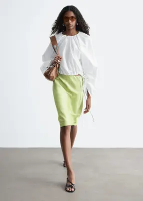 Blouse sculpturale à cordon de serrage - Blanc — photo 1