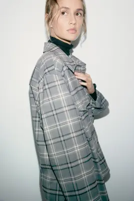Chemise oversize en flanelle - Gris/carreaux — photo 3