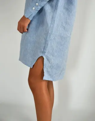 Robe Chemise Zazum en lin Chambray Bleu — photo 3