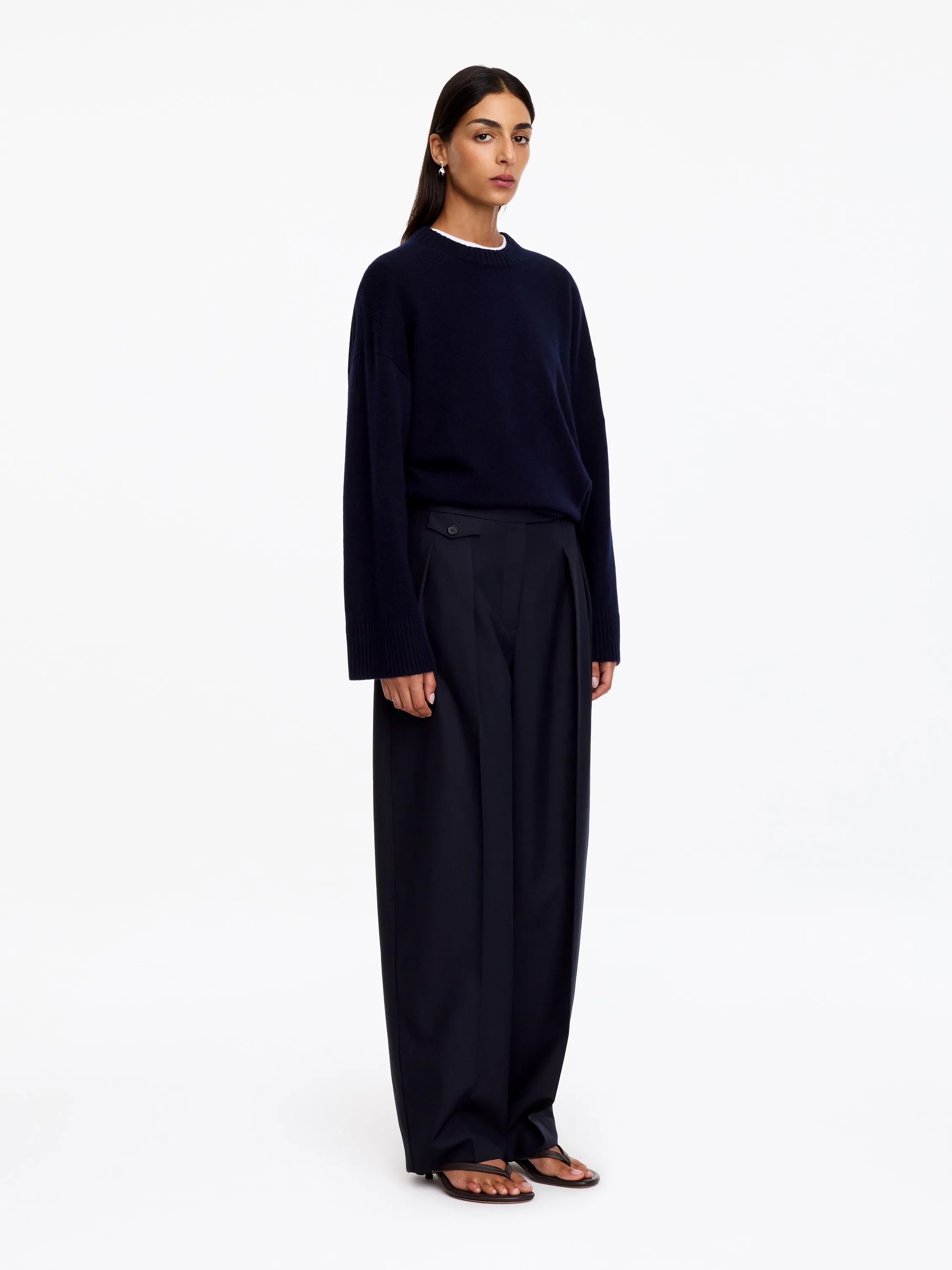 Pantalon en laine nattée - Bleu foncé