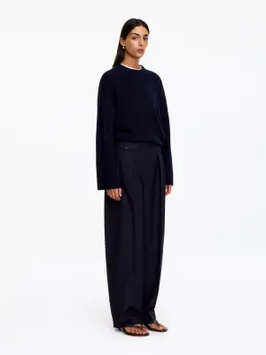 Pantalon en laine nattée - Bleu foncé — photo 1