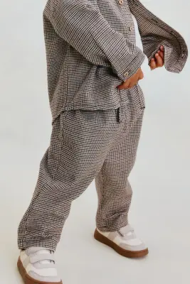 Pantalon jogger en coton - Beige/motif pied-de-poule — photo 2