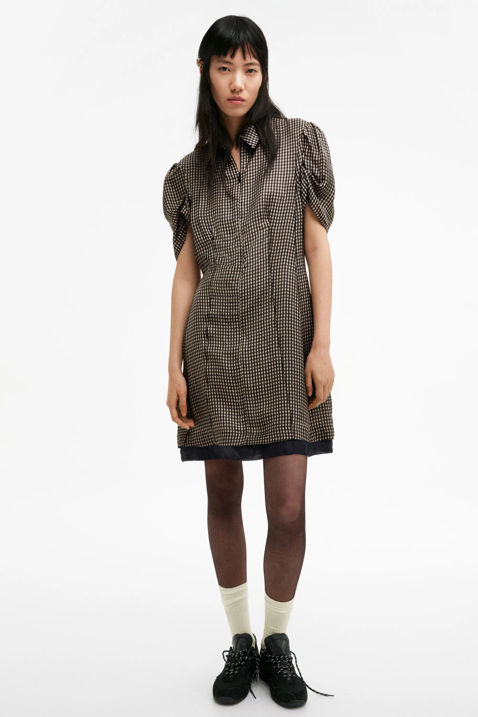 Robe à manches bouffantes - Noir/vichy